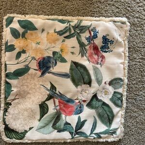 Floral & Bird Decorative Throw Pillow Cover - Cream Background.  Set of 2